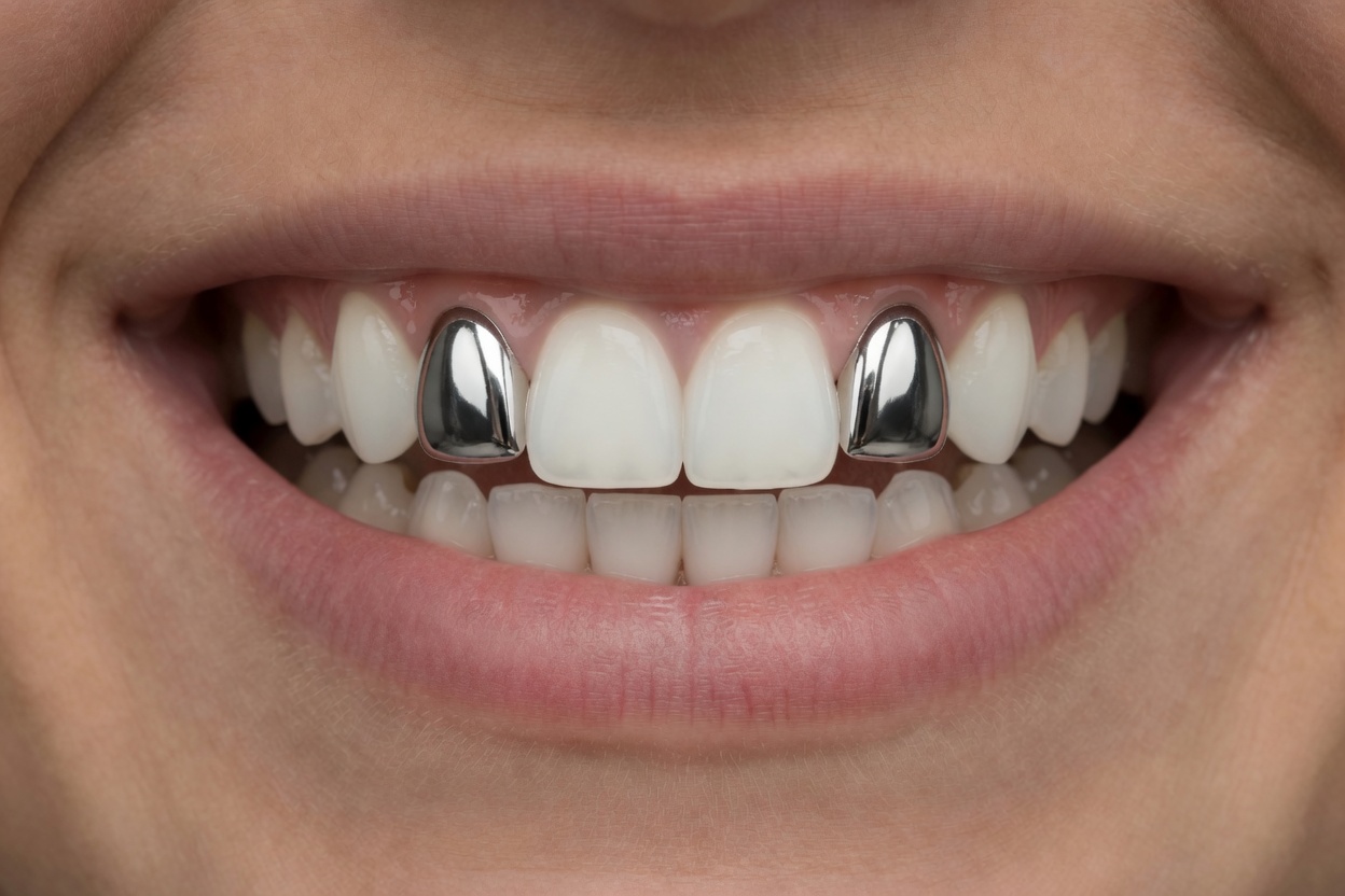 Two silver caps with a gap between them